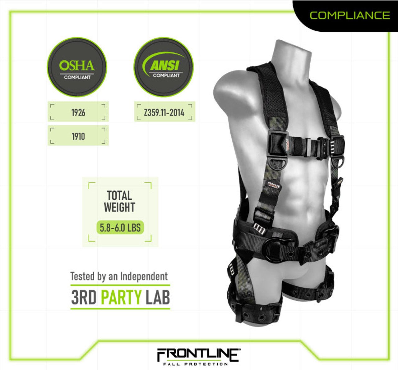 Frontline 110CTB - DC Digital Camo Full Body Harness with Aluminum Hardware and Suspension Trauma Straps XL/2X - Fire Protection Parts