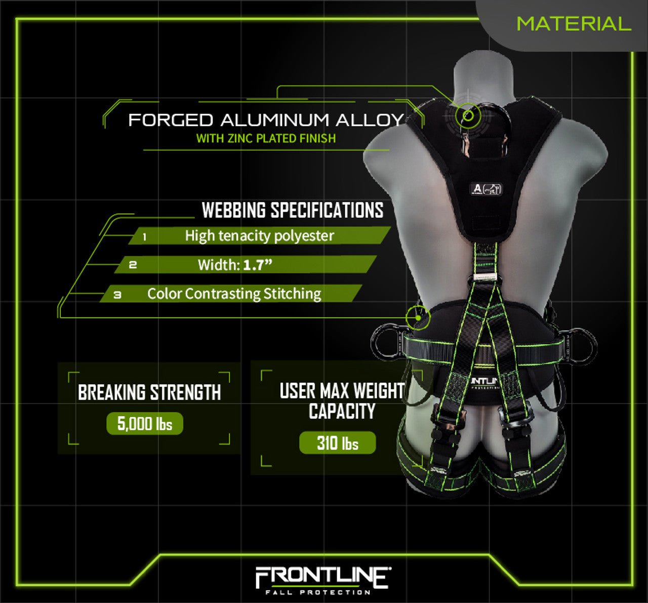 Frontline 200RE Elite Lite Climbing/Rescue Full Body Harness with Aluminum Quick Connect Buckles Universal - Fire Protection Parts
