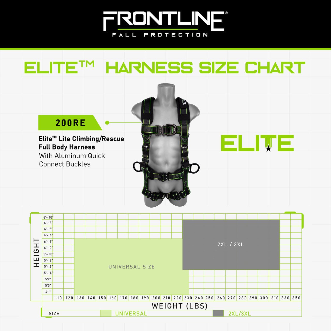 Frontline 200RE Elite Lite Climbing/Rescue Full Body Harness with Aluminum Quick Connect Buckles Universal - Fire Protection Parts