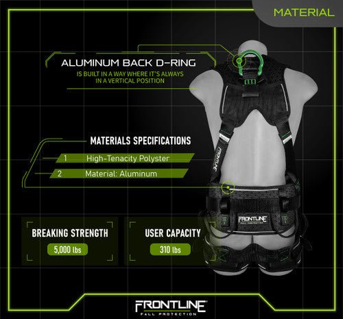 Frontline 250CTB Elite Construction Harness Aluminum Hardware and Suspension Trauma Straps M/L - Fire Protection Parts