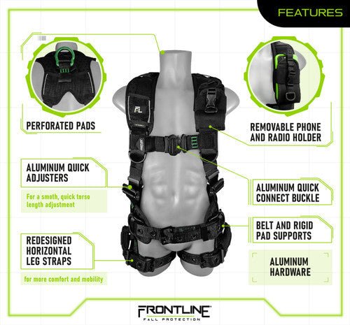Frontline 250CTB Elite Construction Harness Aluminum Hardware and Suspension Trauma Straps M/L - Fire Protection Parts