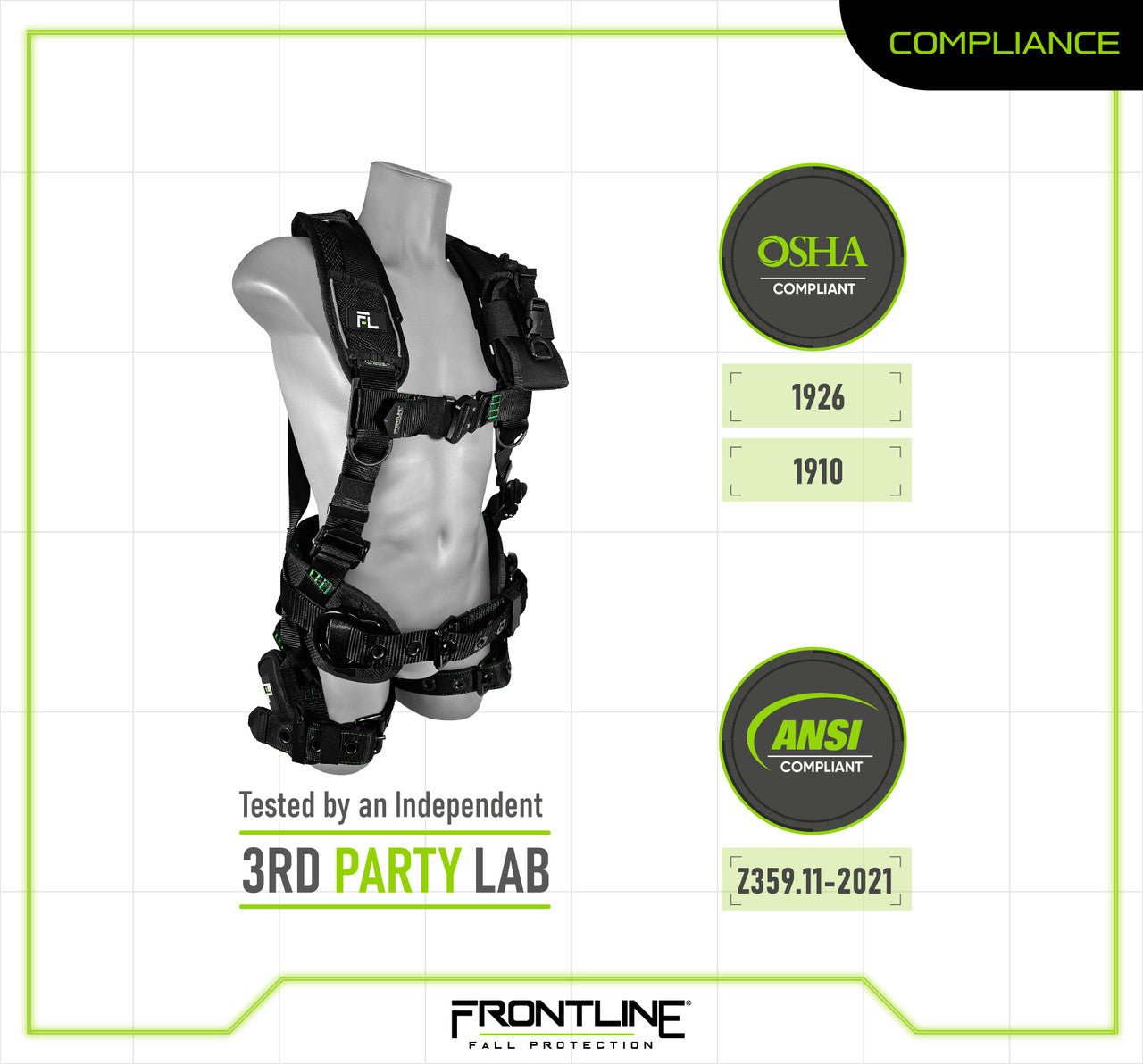 Frontline 250CTB Elite Construction Harness Aluminum Hardware and Suspension Trauma Straps XL/2XL - Fire Protection Parts