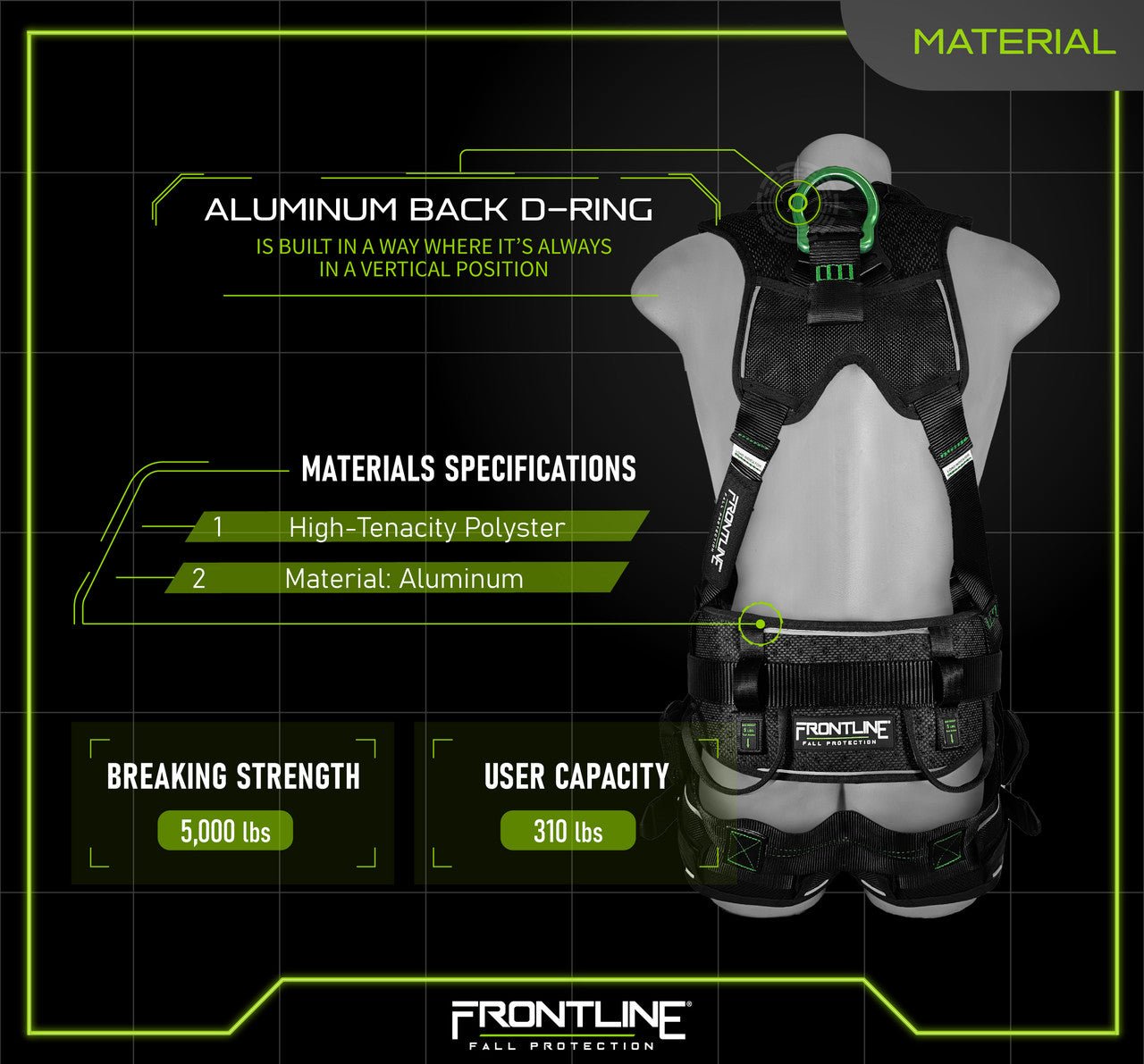 Frontline 250CTB Elite Construction Harness Aluminum Hardware and Suspension Trauma Straps XL/2XL - Fire Protection Parts