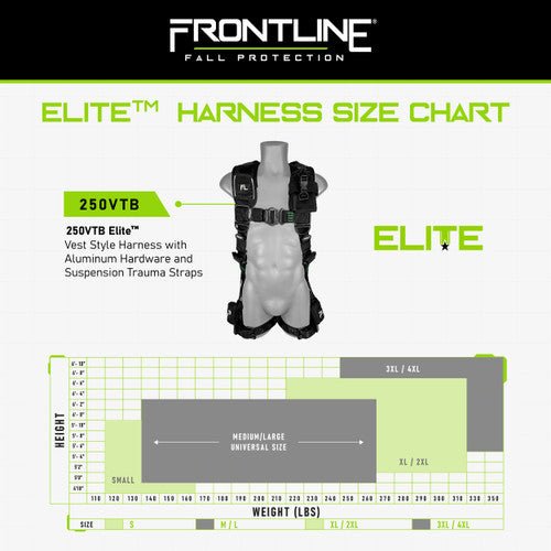 Frontline 250VTB Elite Vest Style Harness with Aluminum Hardware and Suspension Trauma Straps M/L - Fire Protection Parts