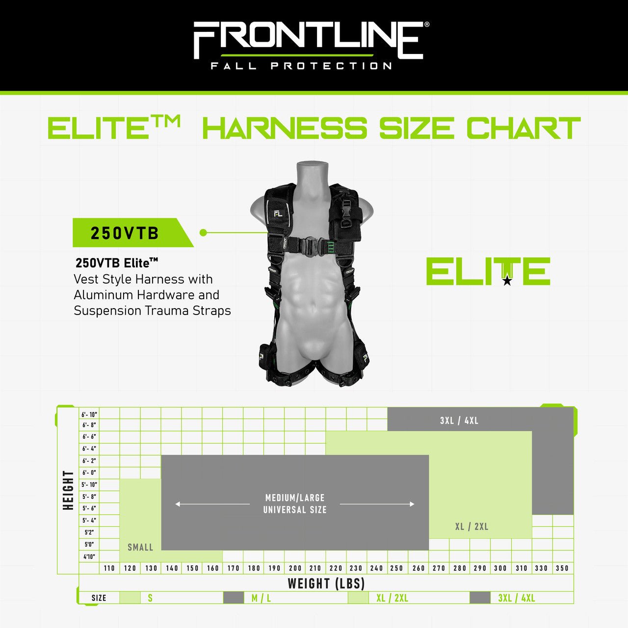 Frontline 250VTB Elite Vest Style Harness with Aluminum Hardware and Suspension Trauma Straps S - Fire Protection Parts