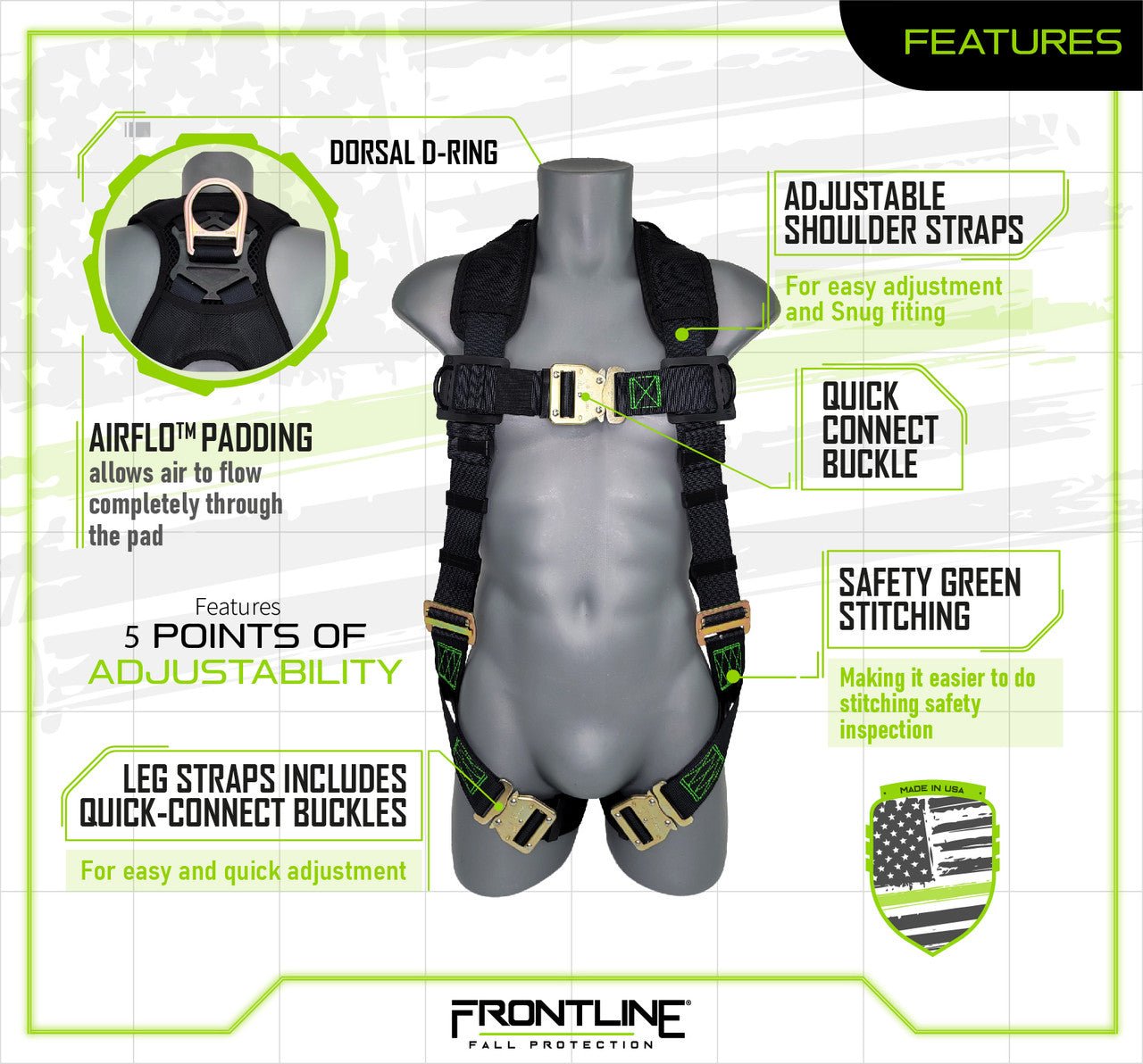 Frontline 310VQC Patriot Vest Style Harness with Airflo and Quick Connect Buckles - Made in USA Universal - Fire Protection Parts