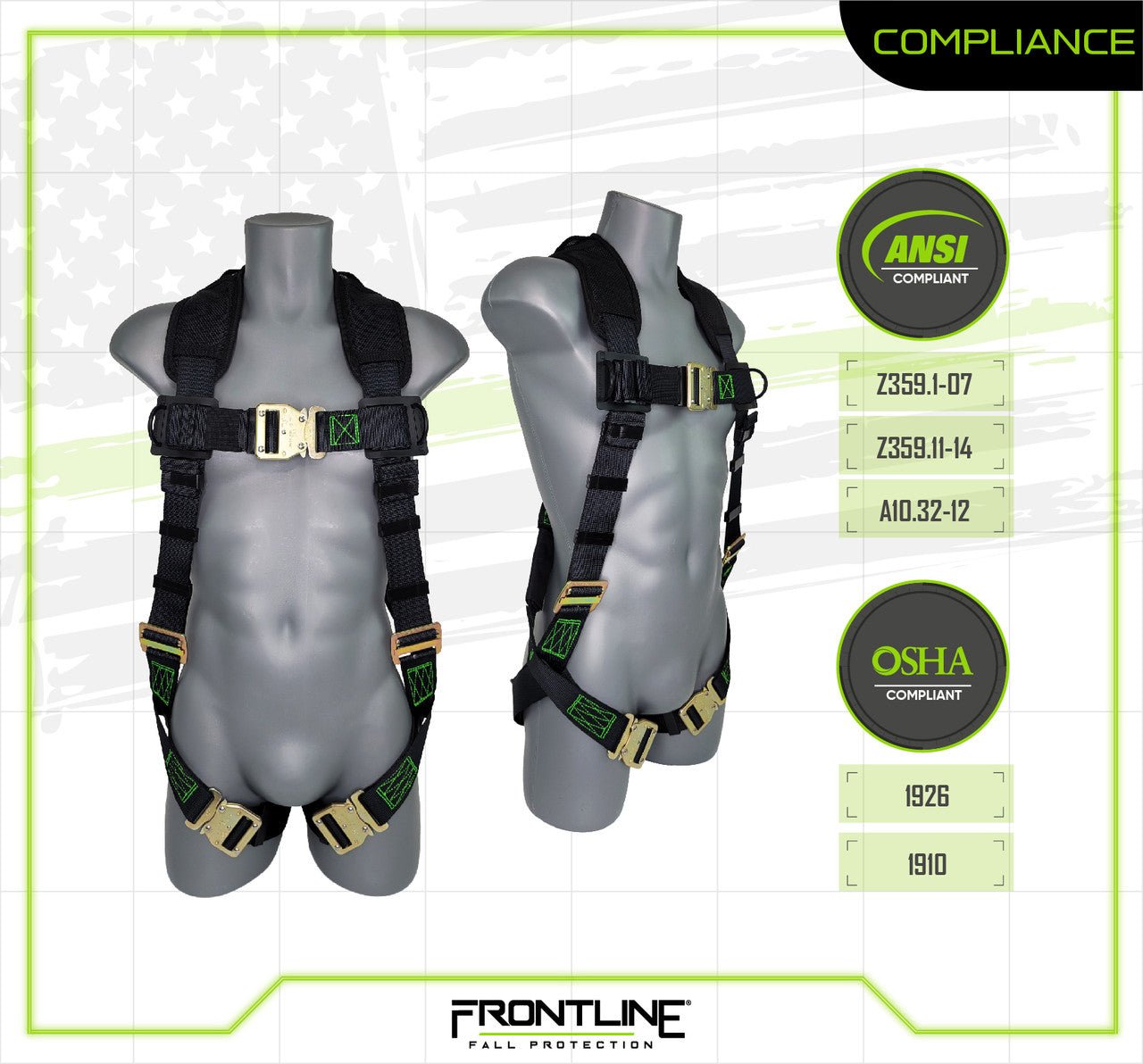 Frontline 310VQC Patriot Vest Style Harness with Airflo and Quick Connect Buckles - Made in USA XL - Fire Protection Parts