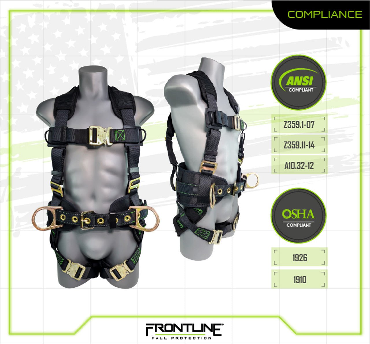 Frontline 350CQC Patriot Construction Harness with Airflo and Quick Connect Buckles - Made in USA Universal - Fire Protection Parts