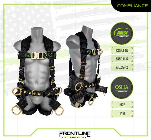 Frontline 350TWQC Patriot Tower Climbing Harness with Seat Sling, Airflo and Quick Connect Buckles - Made in USA 2XL - Fire Protection Parts
