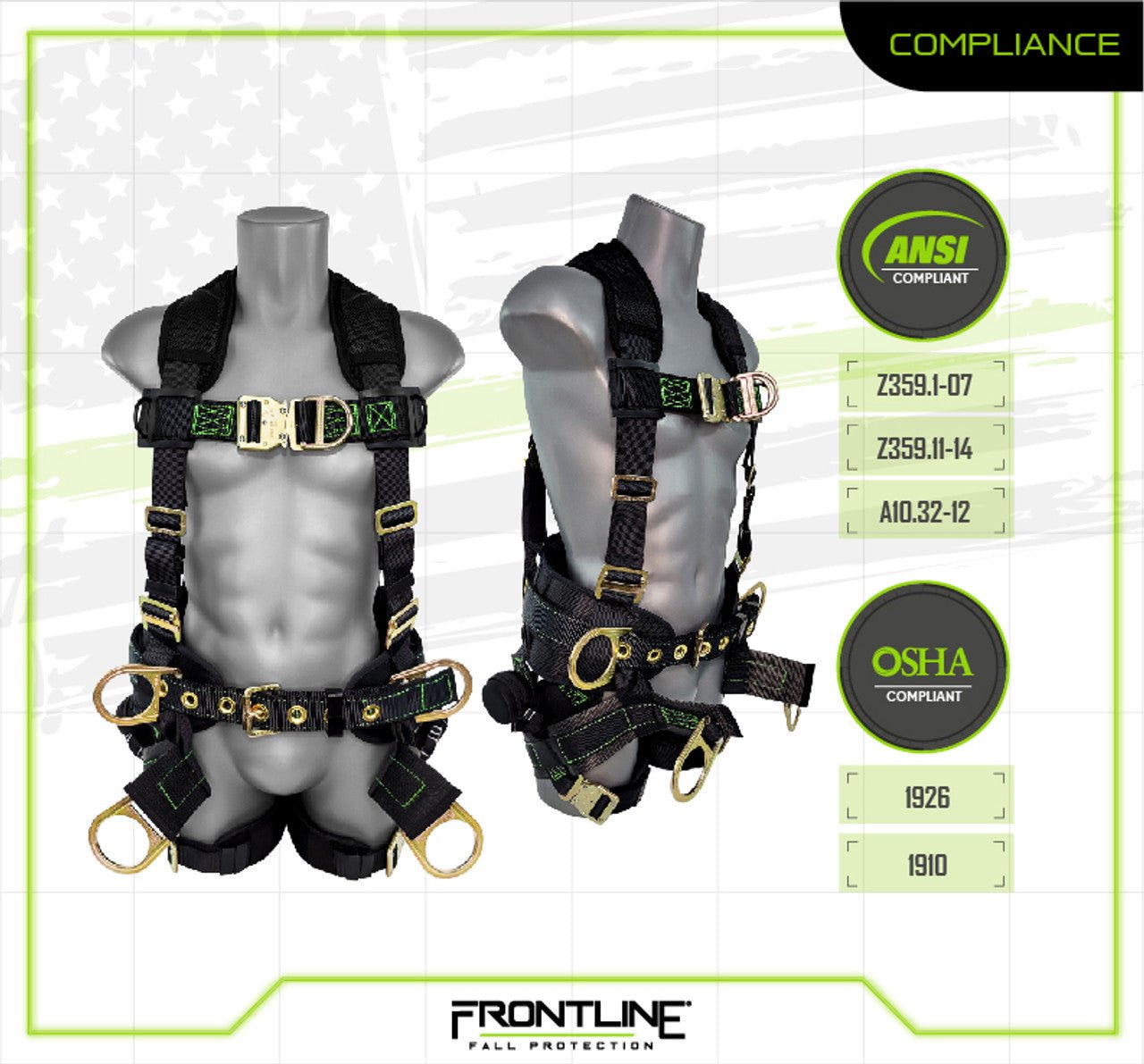 Frontline 350TWQC Patriot Tower Climbing Harness with Seat Sling, Airflo and Quick Connect Buckles - Made in USA Universal - Fire Protection Parts