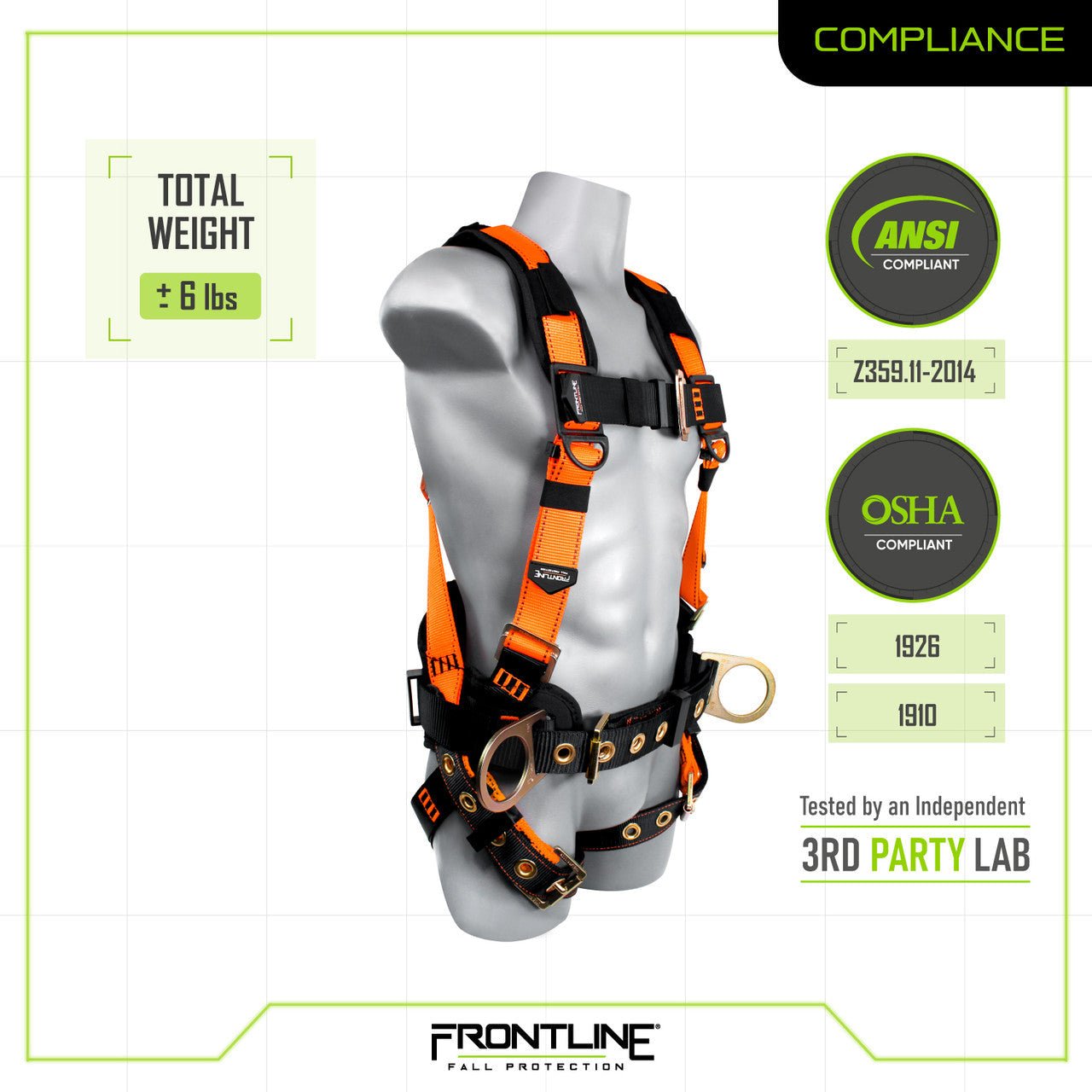 Frontline 50CTB Combat Construction Style Full Body Harness with Tongue Buckle Belt & Legs M/L - Fire Protection Parts