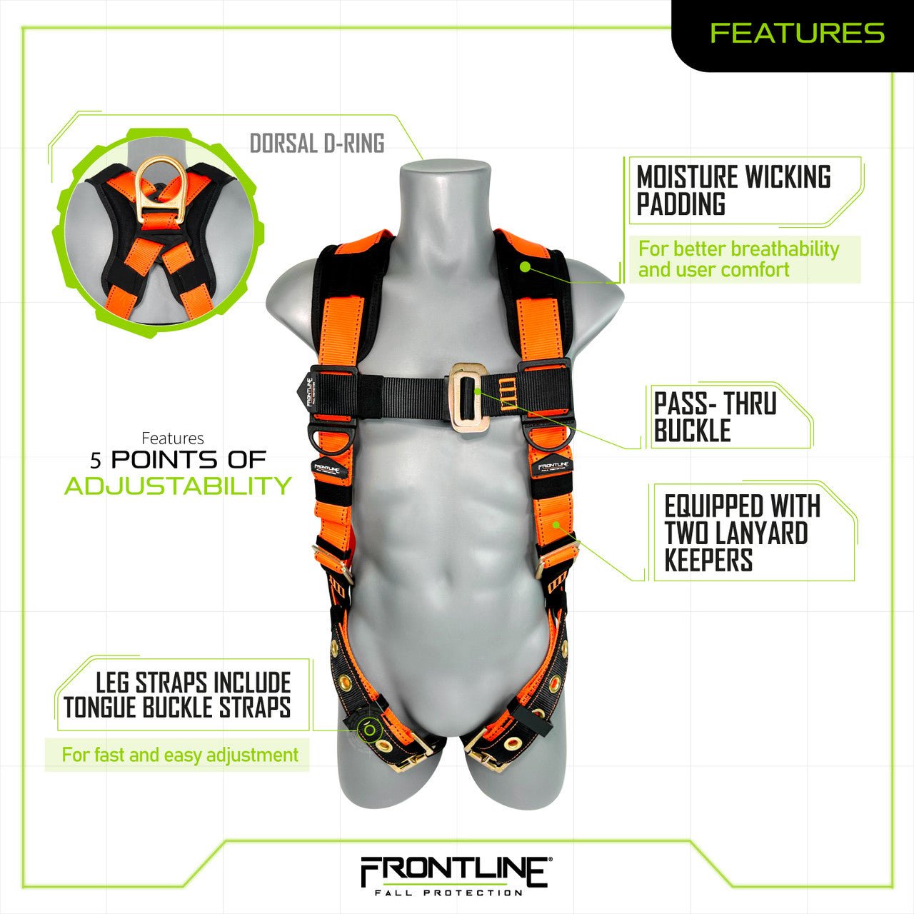 Frontline 50VTB Combat Economy Series Full Body Harness with Tongue Buckle Belt M/L - Fire Protection Parts