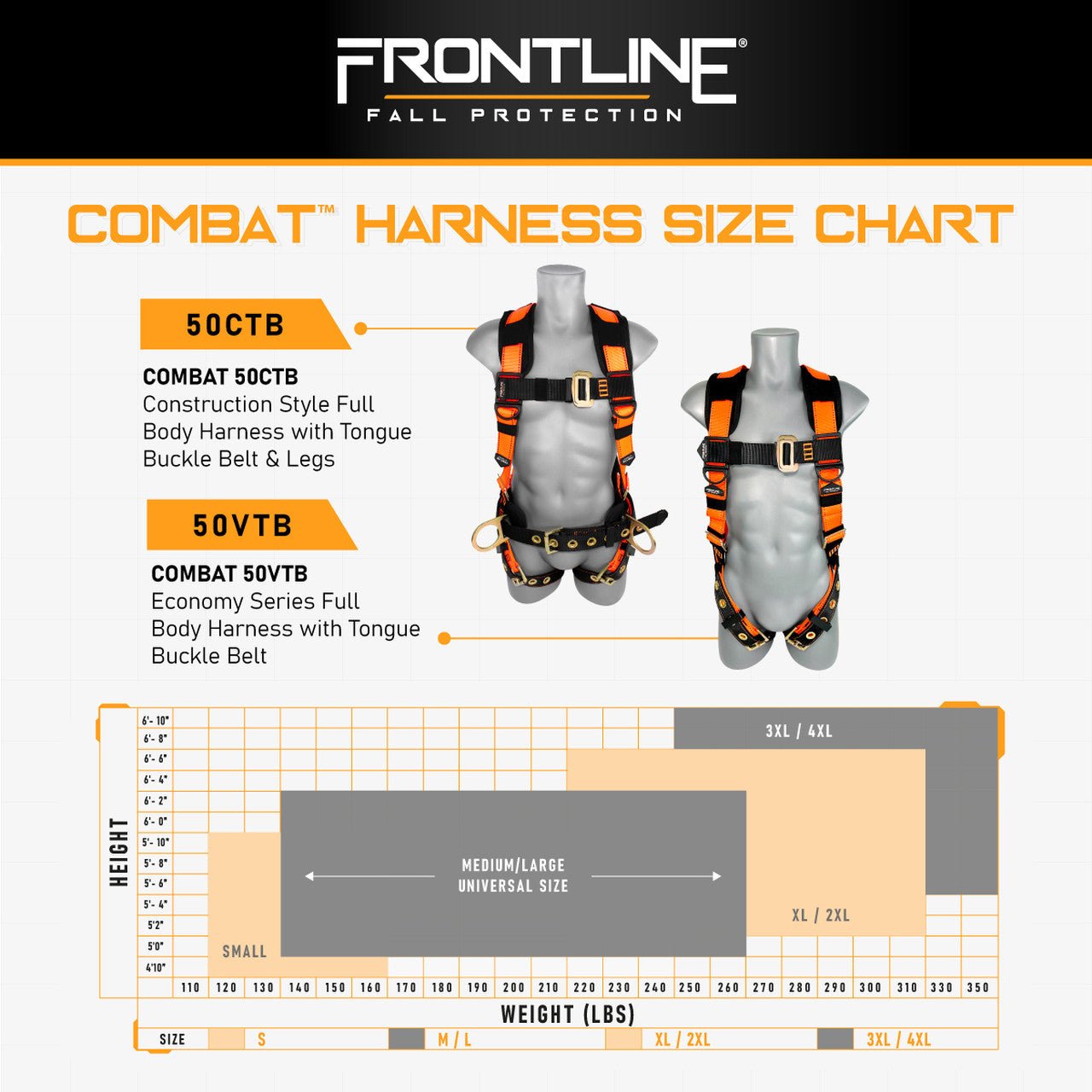 Frontline 50VTB Combat Economy Series Full Body Harness with Tongue Buckle Belt M/L - Fire Protection Parts