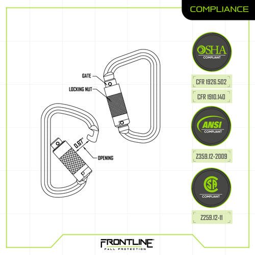 Frontline CAQ117 Aluminum Quarter Turn Locking Carabiner - Fire Protection Parts