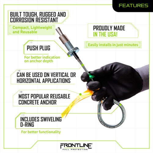 Frontline COB345KSV Reusable 5K Concrete Anchor Bolt with Swiveling D - Ring - Fire Protection Parts