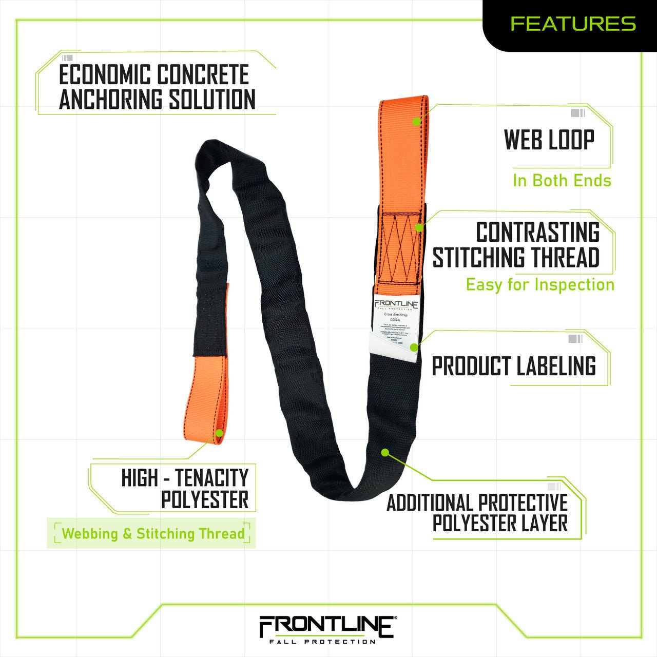 Frontline COSL Concrete Embed Anchor Strap with Looped Ends 4' - Fire Protection Parts