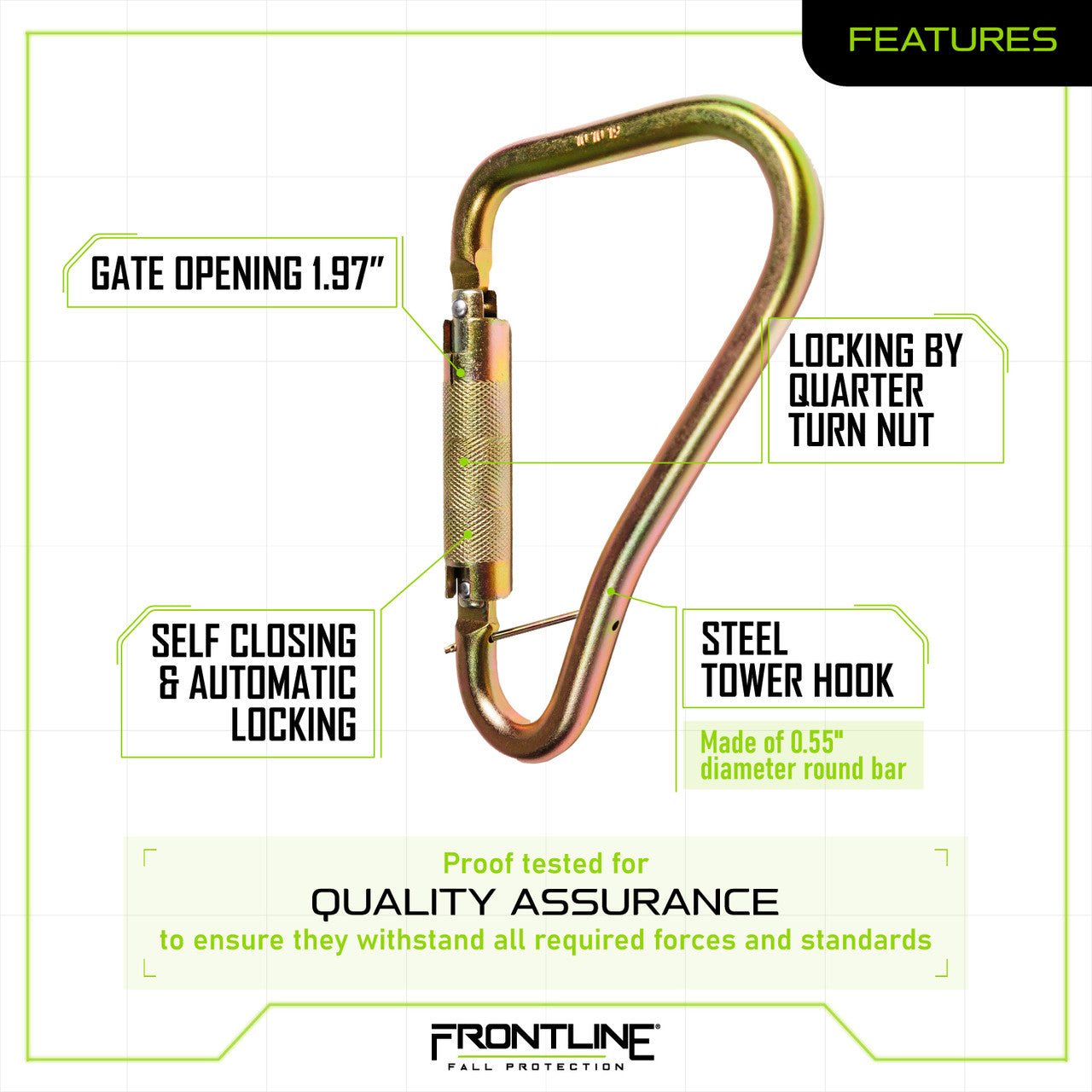 Frontline CSQ120 Large Steel Quarter Turn - locking Carabiner Hook - Fire Protection Parts