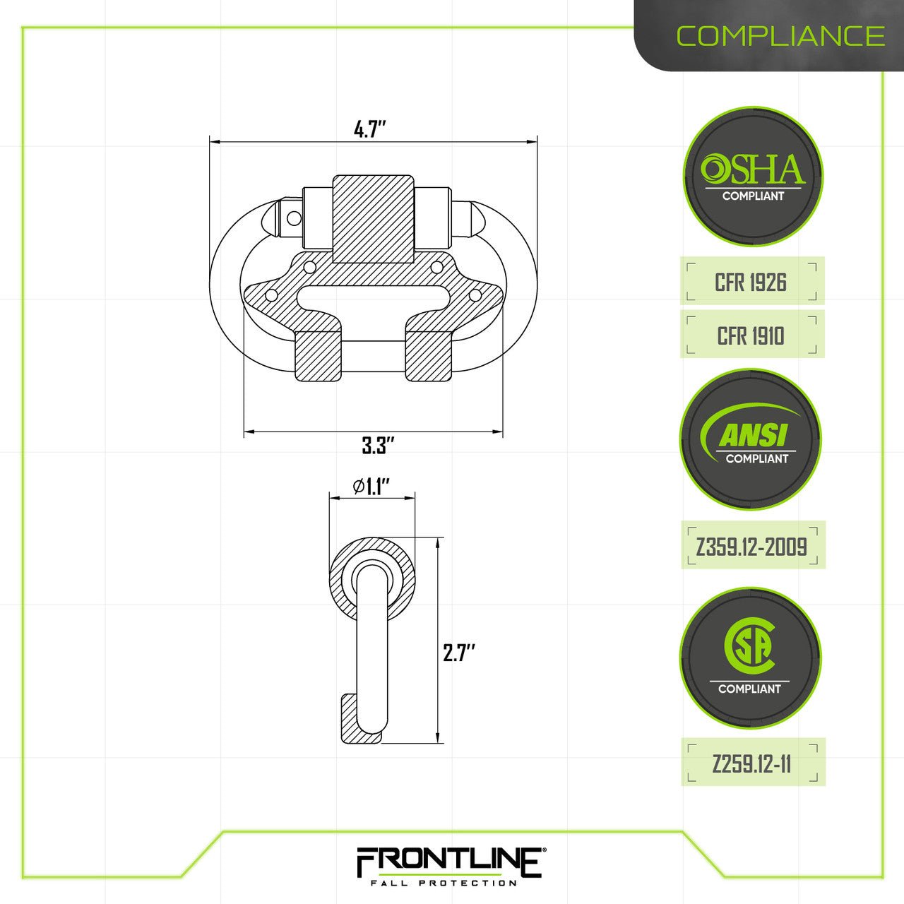 Frontline CSQ275 Dual Connector Carabiner for Twin SRL's - Fire Protection Parts