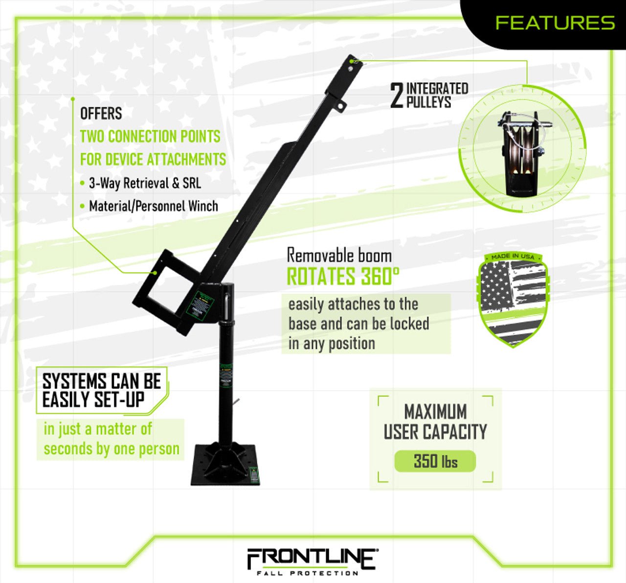 Frontline DAN75 - US Patriot Davit Confined Space System - Made in USA - Fire Protection Parts