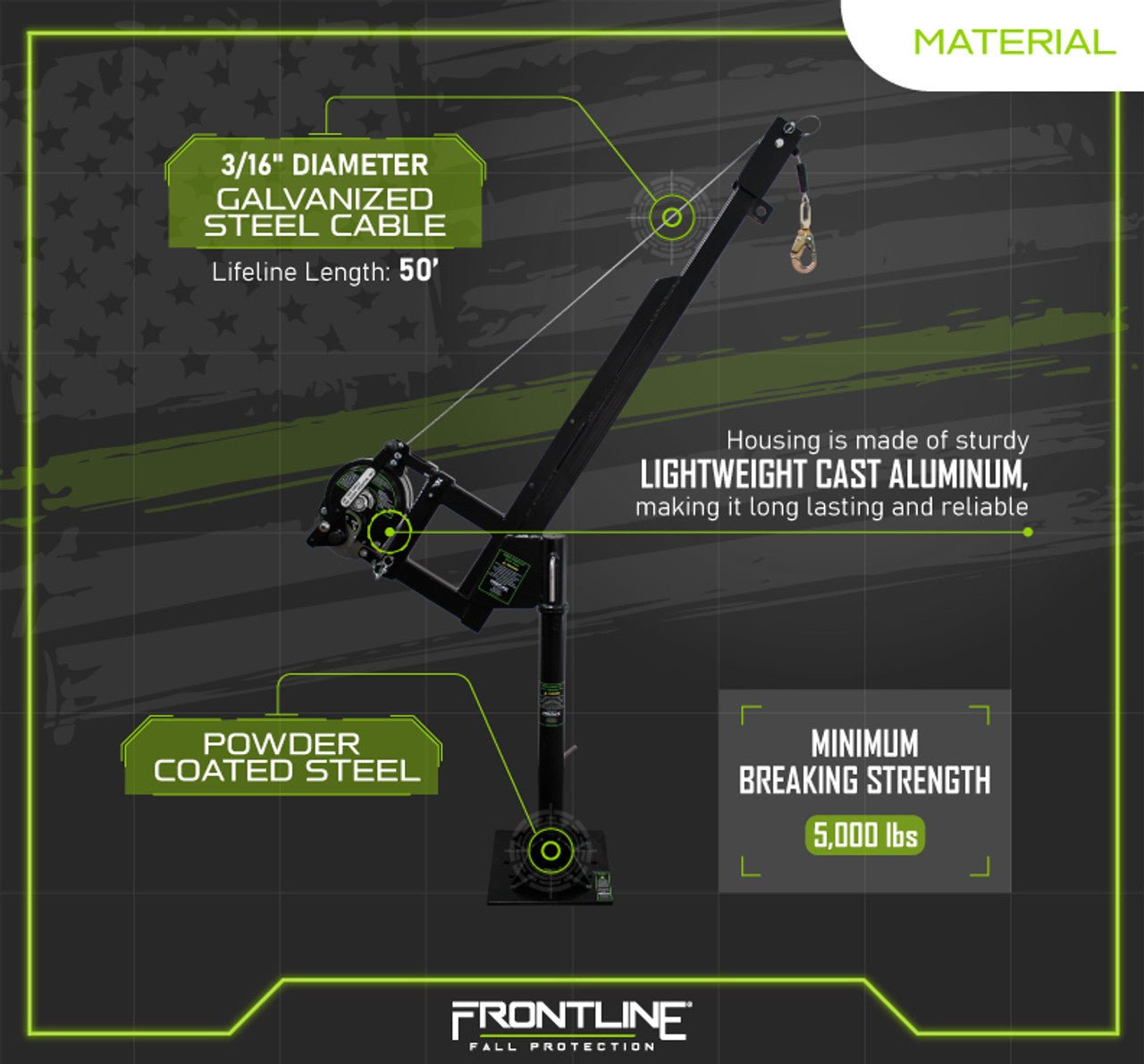 Frontline DAN75RA - US Patriot Confined Space Davit with 50' 3 - Way Retrieval System - Made in USA - Fire Protection Parts