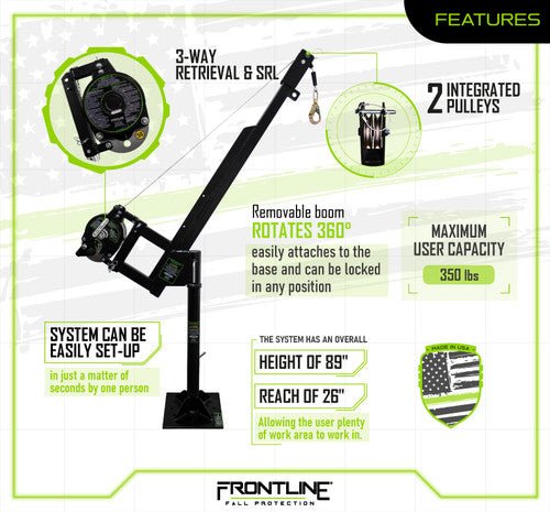 Frontline DAN75RA - US Patriot Confined Space Davit with 50' 3 - Way Retrieval System - Made in USA - Fire Protection Parts