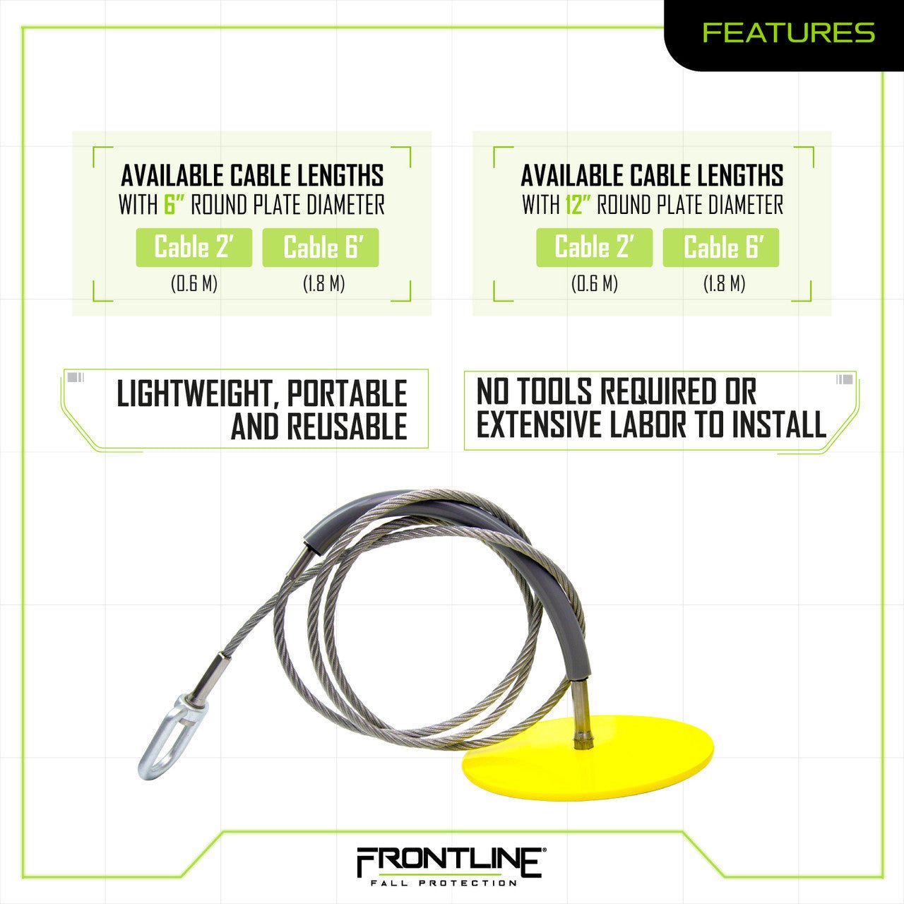 Frontline DT1206 Drop Thru Anchor 12" Round Plate with 6' Cable - Fire Protection Parts
