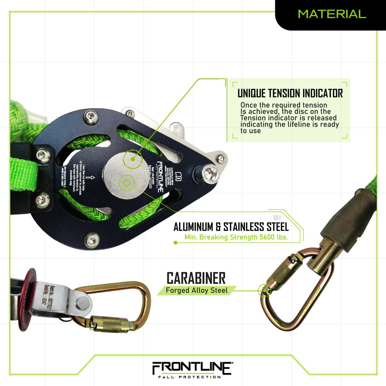 Frontline HLK1004 4 - person 100' Adjustable Horizontal Lifeline System with 6' Anchor Straps - Fire Protection Parts