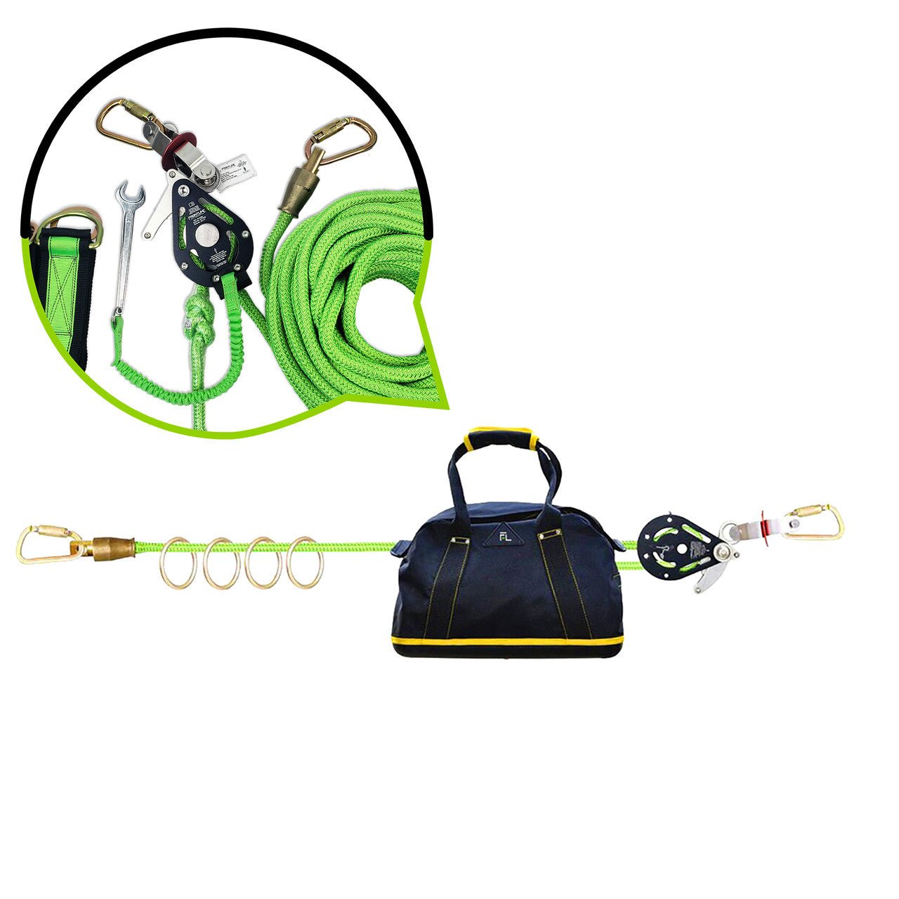 Frontline HLK1004 4 - person 100' Adjustable Horizontal Lifeline System with 6' Anchor Straps - Fire Protection Parts