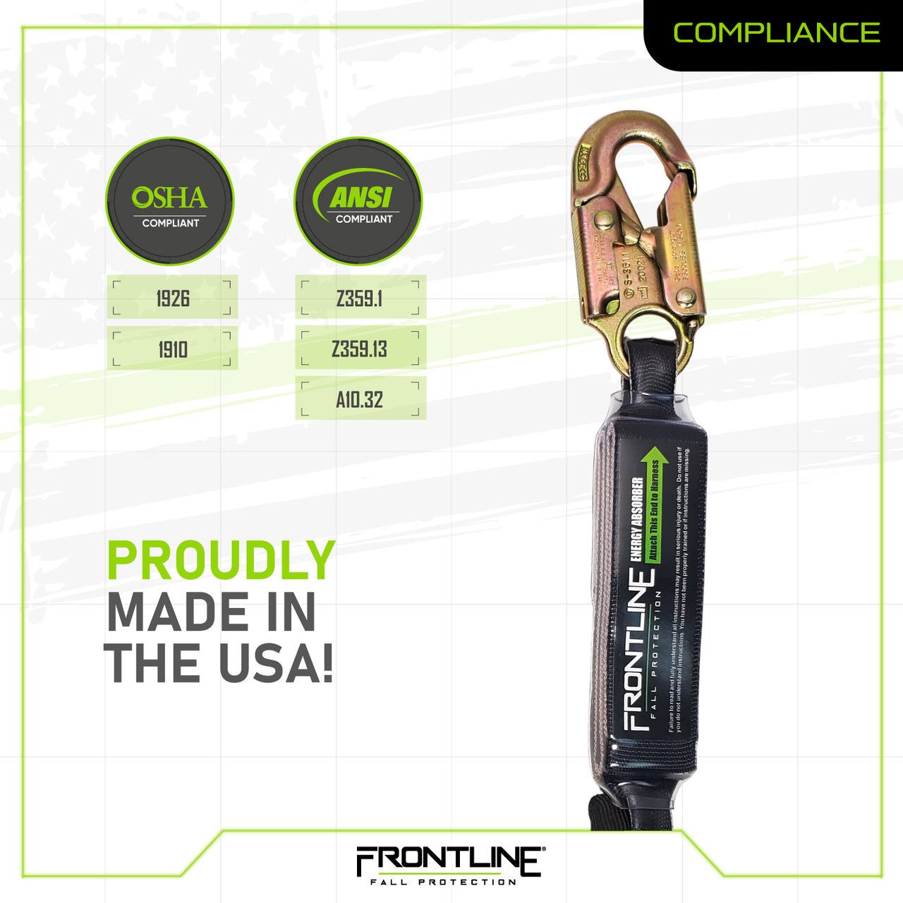 Frontline LES61S - US Patriot 6' Single Leg Elastic Lanyard with Snaphooks - Made in USA - Fire Protection Parts