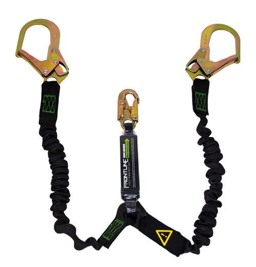 Frontline LES62R - US Patriot 6' Double Leg Elastic Lanyard with Rebar Hook Ends - Made in USA - Fire Protection Parts