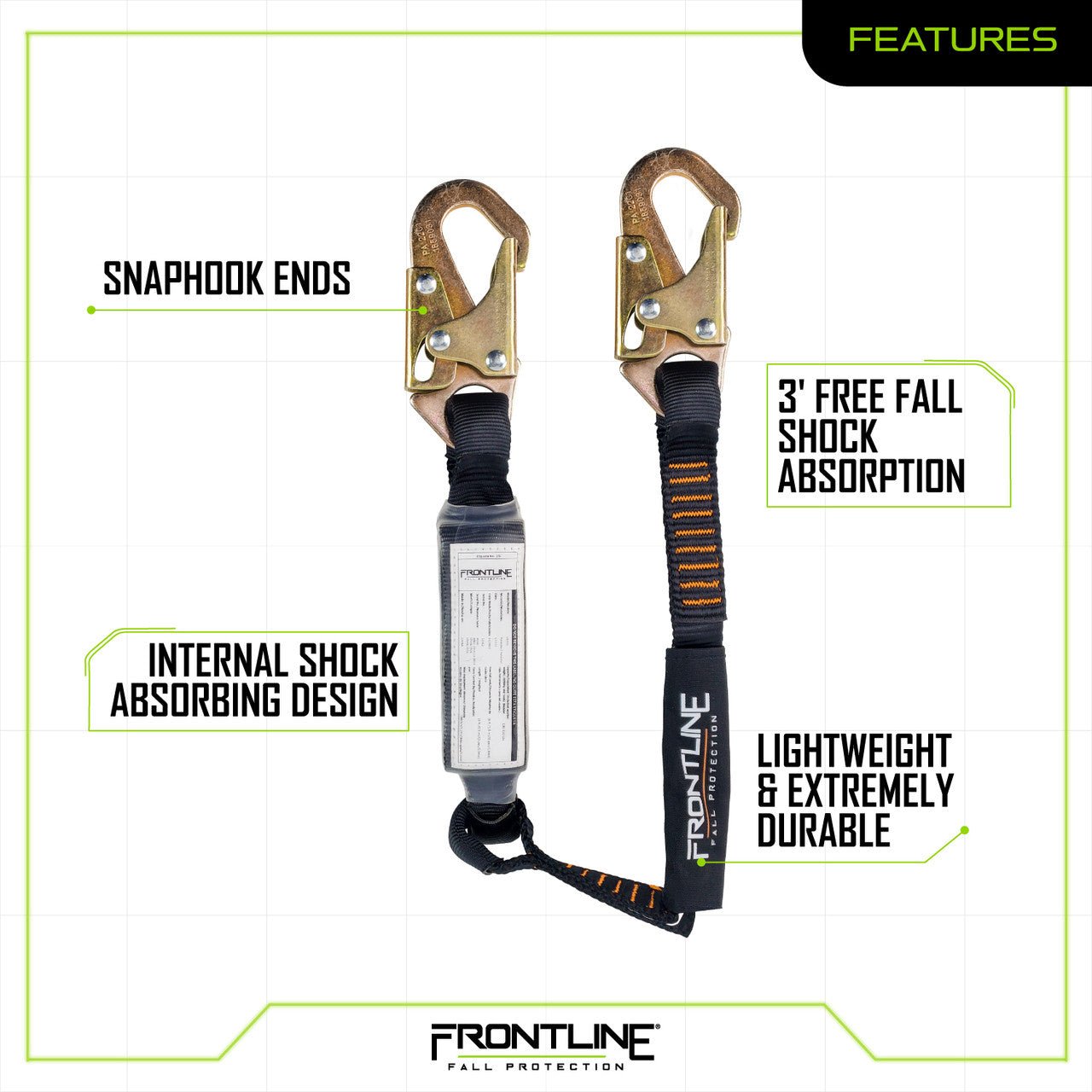 Frontline LIS31S Combat 3' Single Leg Snaphook Lanyard with Internal Shock Absorber - Fire Protection Parts