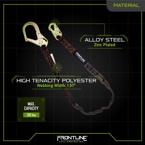 Frontline LIS61R Combat 6' Single Leg Rebar Hook End Lanyard with Internal Shock Absorber - Fire Protection Parts