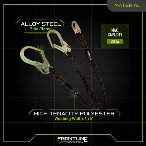 Frontline LIS62R Combat Twin Leg 6' Rebar Hook Lanyard with Internal Shock Absorber - Fire Protection Parts