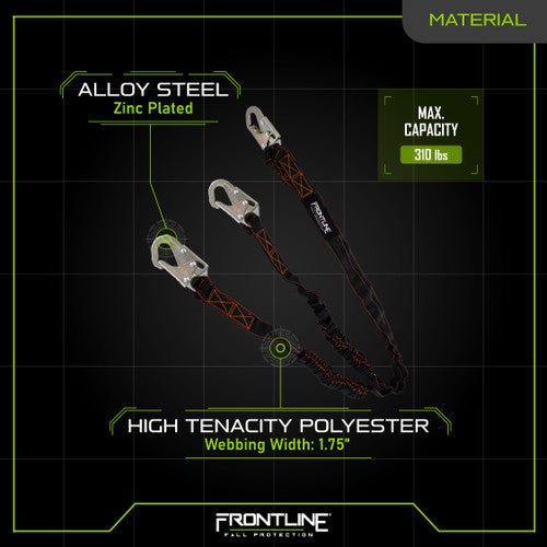 Frontline LIS62S Combat 6' Double Leg Snaphook Lanyard with Internal Shock Absorber - Fire Protection Parts