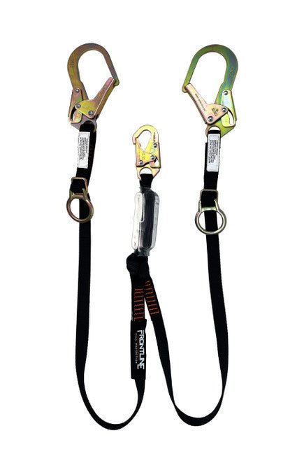 Frontline LPO62RADJ Combat 6' Tie - Back Double Leg Shock Absorbing Lanyard with Rebar Hooks - Fire Protection Parts