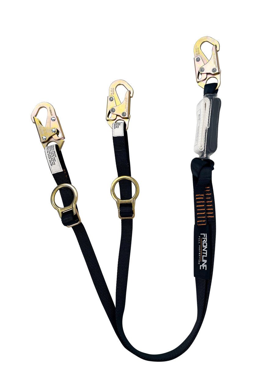 Frontline LPO62SADJ Combat 6' Tie - Back Double Leg Shock Absorbing Lanyard with Snaphooks - Fire Protection Parts
