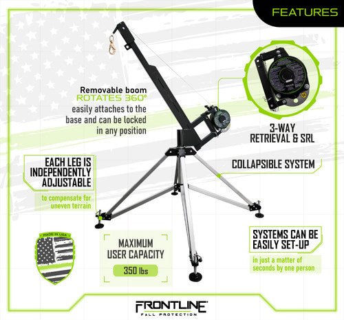 Frontline QAN75RA - US Patriot Confined Space Quadpod with 3 - Way Retrieval System - Made in USA - Fire Protection Parts