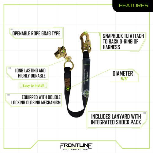 Frontline RGSS58ES Self - tracking Rope Grab 5/8" with 3' Lanyard - Fire Protection Parts