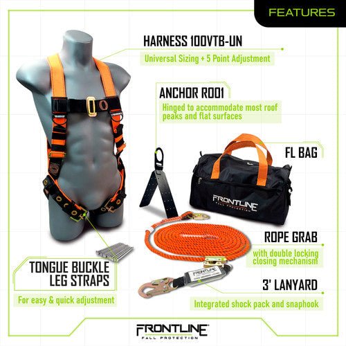 Frontline RK5PTB25 Combat Complete Roofers Kit with 25' Lifeline - Fire Protection Parts