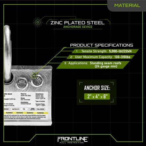 Frontline RO2W 2 - Way Standing Seam Roof Anchor - Fire Protection Parts