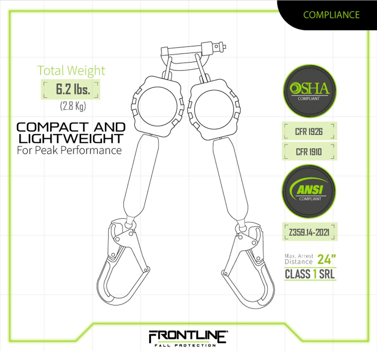 Frontline RPA062RA Aramid Twin Fiber Web 6' SRL with Aluminum Rebar Hook Ends - Fire Protection Parts
