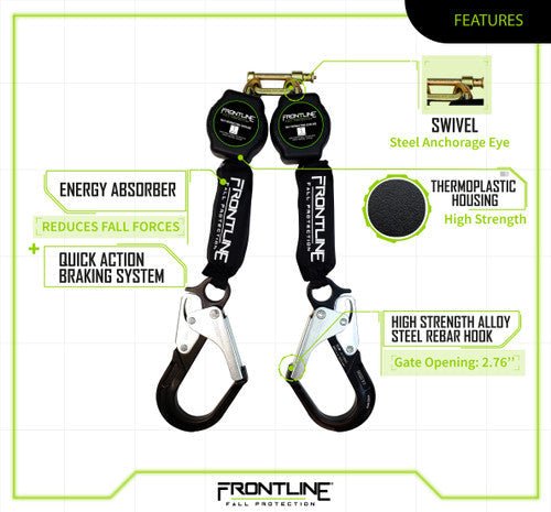 Frontline RPA062RA Aramid Twin Fiber Web 6' SRL with Aluminum Rebar Hook Ends - Fire Protection Parts