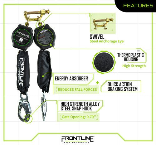 Frontline RPA062S Aramid Twin Fiber Web Single Leg 6' SRL with Steel Snap Hook Ends - Fire Protection Parts