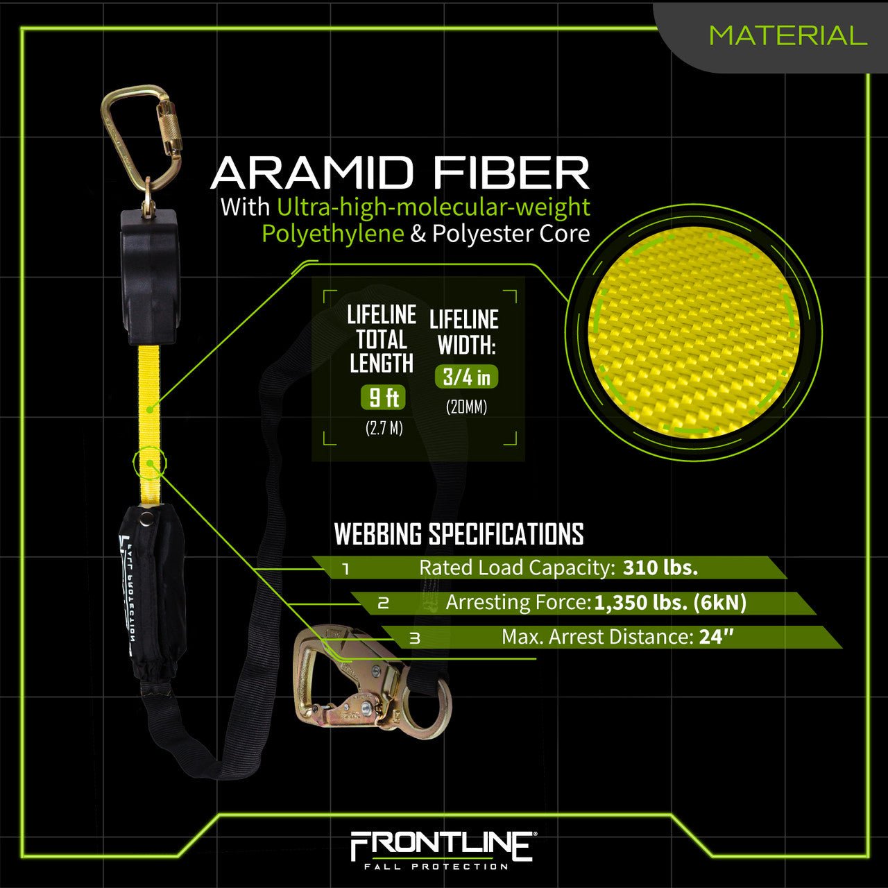 Frontline RPA092TB Tie Back Twin Leg Web 9' SRL with Tie Back Hook Ends - Fire Protection Parts