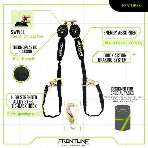 Frontline RPA092TB Tie Back Twin Leg Web 9' SRL with Tie Back Hook Ends - Fire Protection Parts