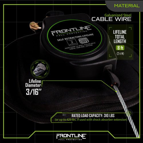 Frontline RPG081RLE Leading Edge Cable Single Leg 8' SRL with Steel Rebar Hook End - Fire Protection Parts