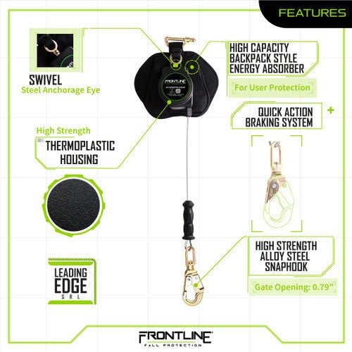 Frontline RPG081SLE Leading Edge Cable Single Leg 8' SRL with Steel Snap Hook End - Fire Protection Parts