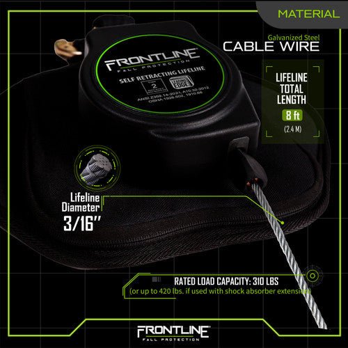 Frontline RPG081SLE Leading Edge Cable Single Leg 8' SRL with Steel Snap Hook End - Fire Protection Parts