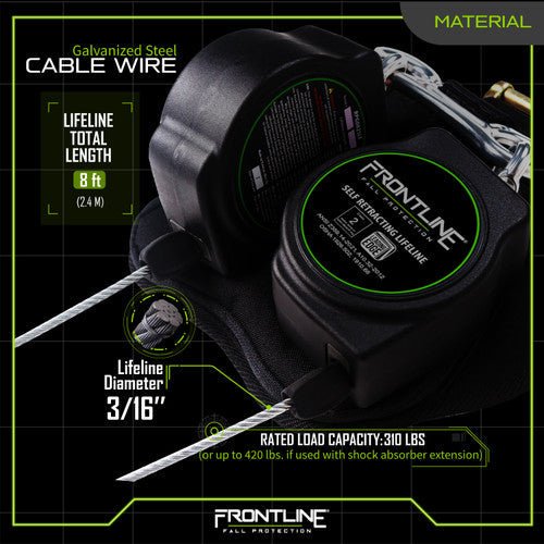 Frontline RPG082RLE Leading Edge Cable Twin Leg 8' SRL with Steel Rebar Hook Ends - Fire Protection Parts