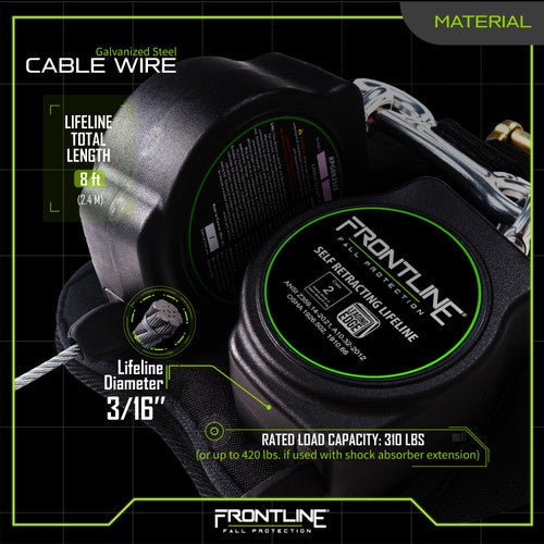 Frontline RPG082SLE Leading Edge Cable Twin Leg 8' SRL with Steel Snap Hook Ends - Fire Protection Parts